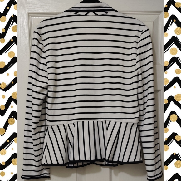 🖤Valerie Bertinelli Black & White Striped Button Up Blazer, Size Large - Picture 4 of 5